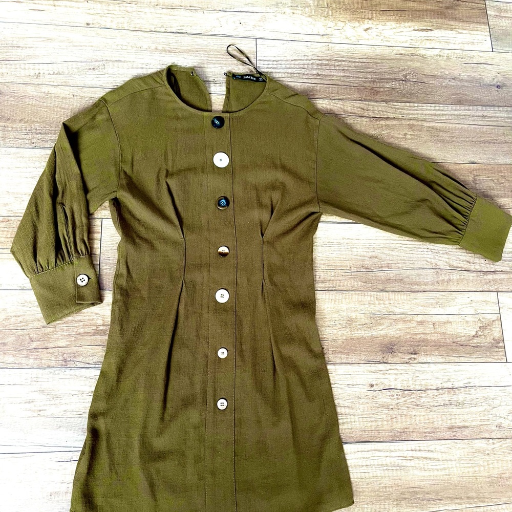 Zara Basic Khaki Button-Up Dress